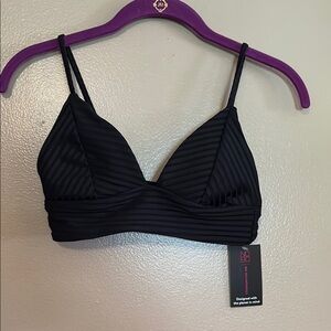 Black Striped Women's Bikini Top